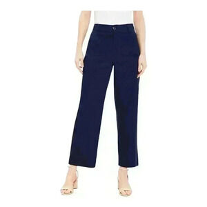 Ann Taylor Loft Curvy Palmer Wide Leg Crop Pants Size 16 Navy Blue Linen Blend